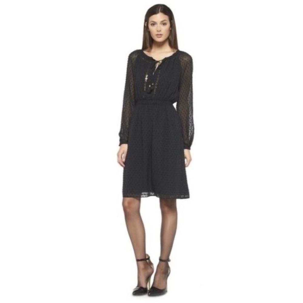 Black and Gold Peasant Swiss Dot Dress